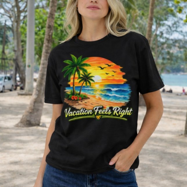 Vacation Feels Right Sunset Beach Women Shirt USA (Creator Uploaded)