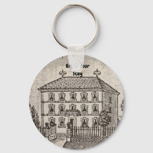 Vacation Home Guest Welcome Vintage Sketch House Keychain