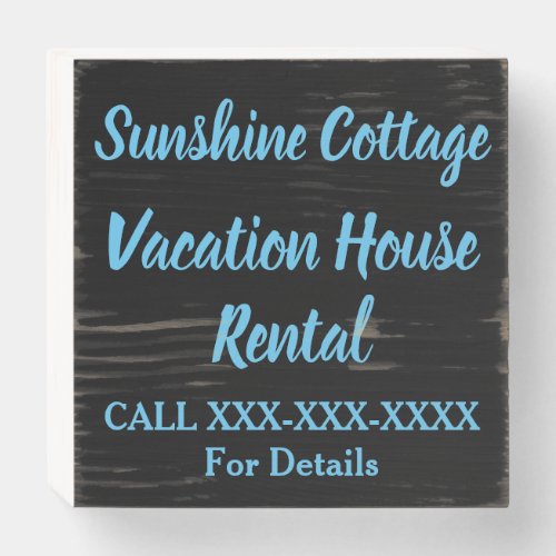 Vacation House Rental Rustic Sky Blue  Black Cool Wooden Box Sign