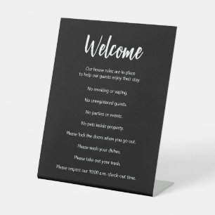 Vacation House Rules Black and White Template Pedestal Sign