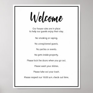Vacation House Rules Black and White Text Template Poster