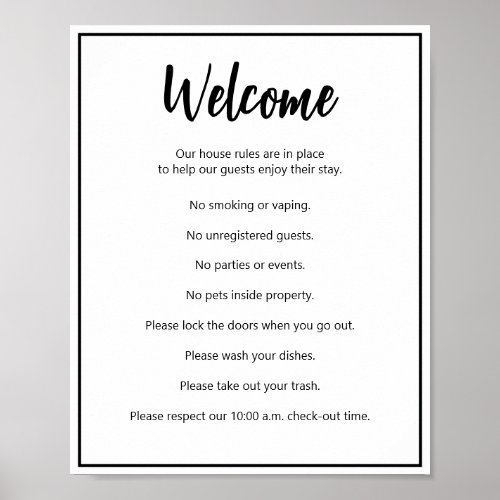 Vacation House Rules Black and White Text Template Poster