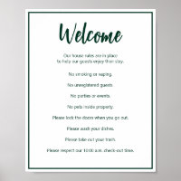 Vacation House Rules Dark Green and White Template