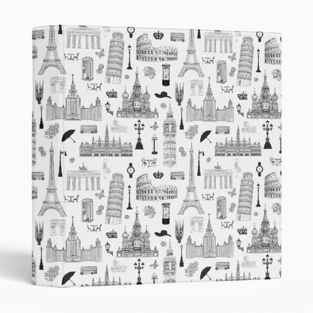 Vacation In Europe Pattern 3 Ring Binder (Front/Spine)