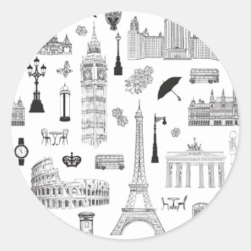 Vacation In Europe Pattern Classic Round Sticker