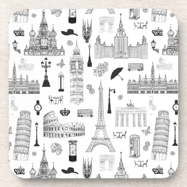 Vacation In Europe Pattern Drink Coaster (Front)