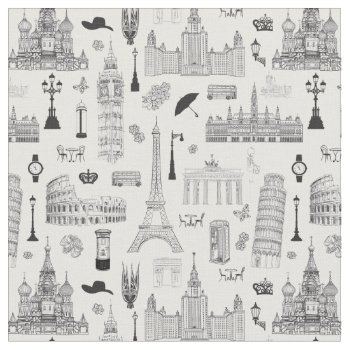 Vacation In Europe Pattern Fabric by adventurebeginsnow at Zazzle