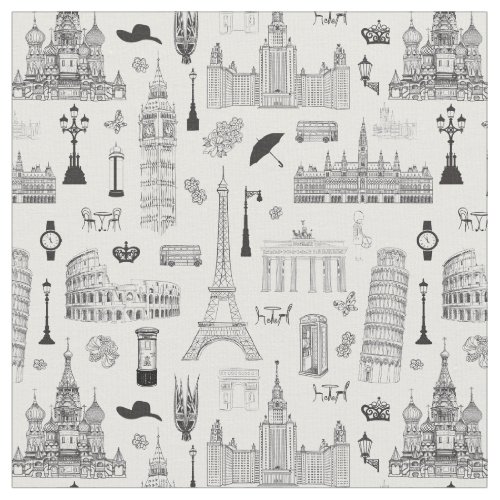 Vacation In Europe Pattern Fabric