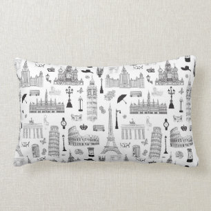 Vacation In Europe Pattern Lumbar Pillow