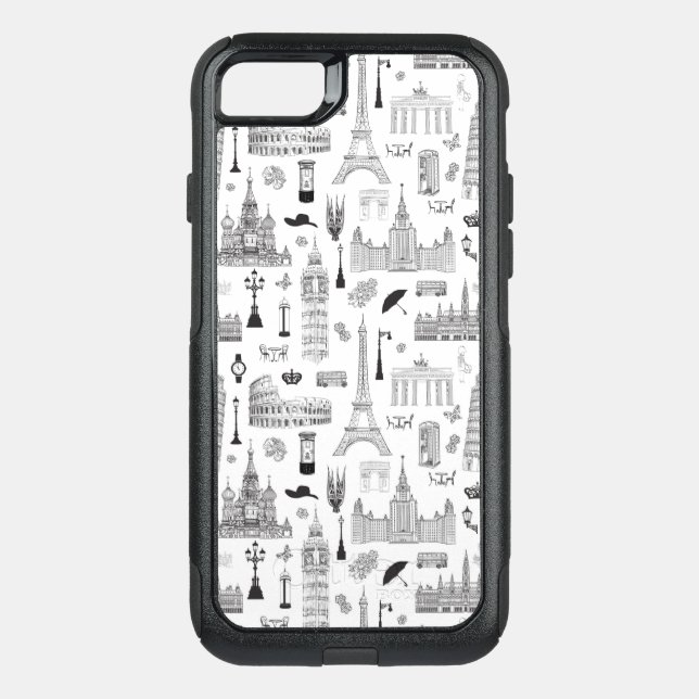 Vacation In Europe Pattern Otterbox iPhone Case (Back)