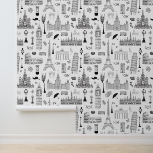 Vacation In Europe Pattern Wallpaper