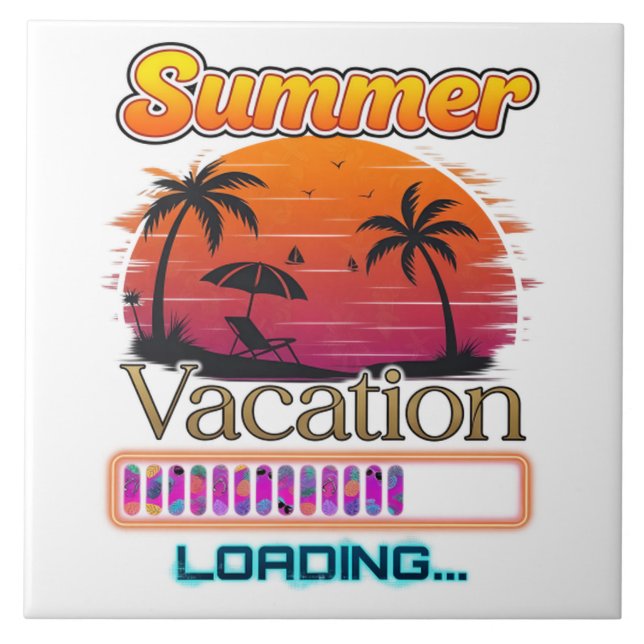 Vacation Loading Summer Sunset Beach Ceramic Tile (Front)