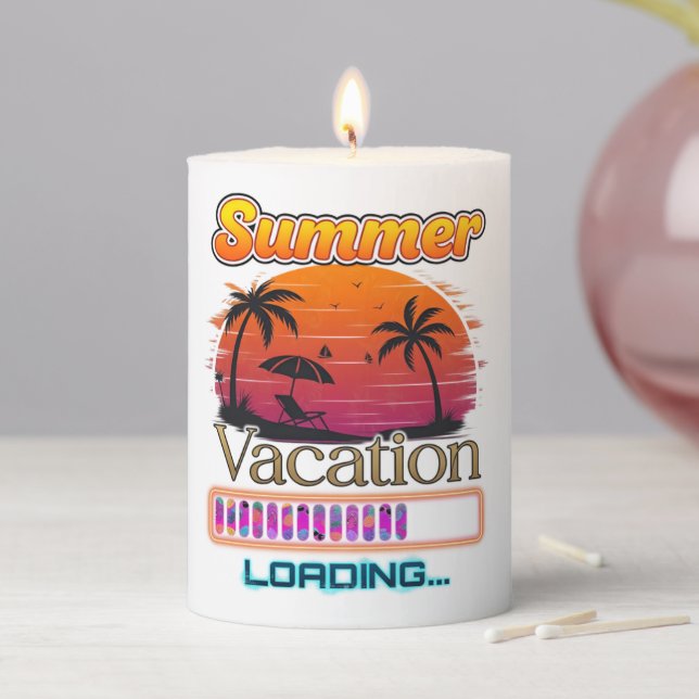 Vacation Loading Summer Sunset Beach Pillar Candle (In Situ)