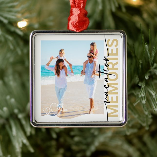 Vacation Memories Photo Keepsake Metal Ornament (Tree)
