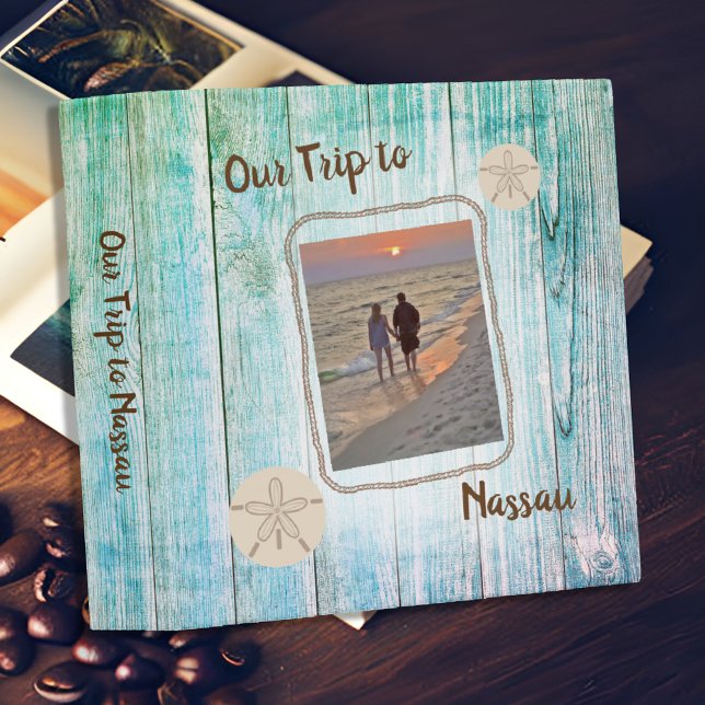 Vacation Photo Album Distressed Boards Sand Dollar 3 Ring Binder (Creator Uploaded)