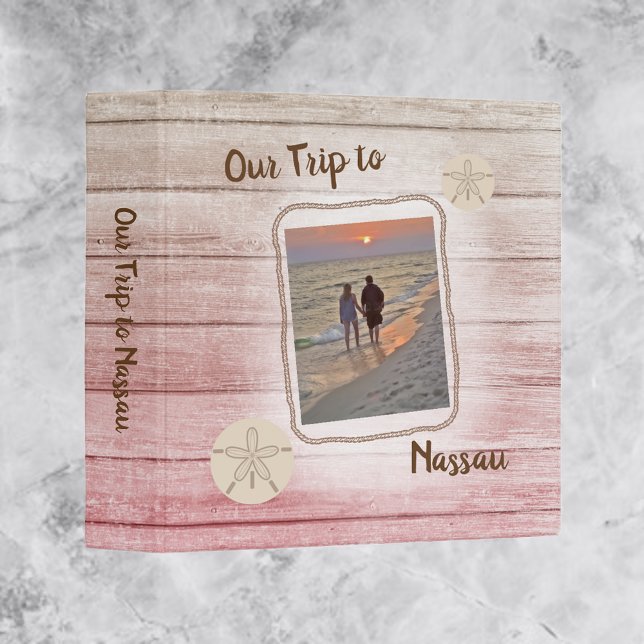 Vacation Photo Album Pink Wood Boards Sand Dollar 3 Ring Binder (Creator Uploaded)