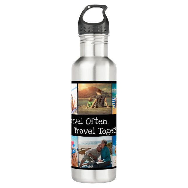 Vacation Photo Collage Travel Often Together  Stainless Steel Water Bottle (Front)