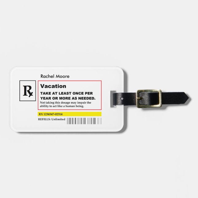 "Vacation Prescription" Personalized Lugg. Tag (Front Horizontal)