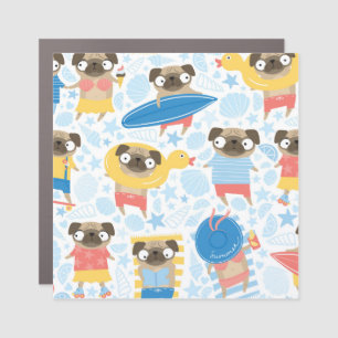 Vacation pugs, summer beach seamless. car magnet