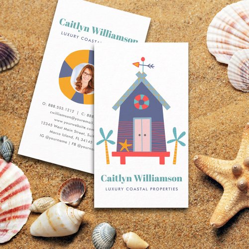 Vacation Real Estate Agent Photo Cute Beach House Business Card