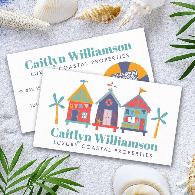 Vacation Real Estate Agent QR Code Fun Beach House Business Card (Creator Uploaded)