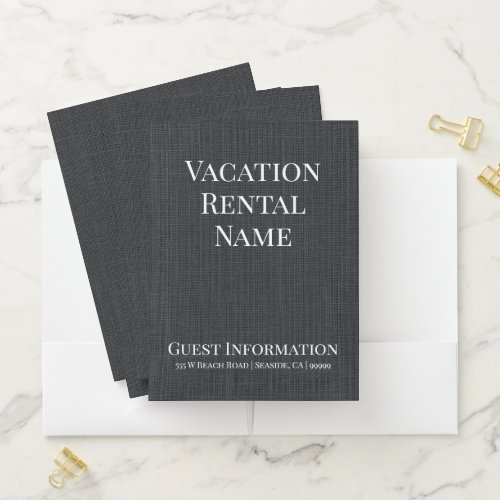 Vacation Rental Airbnb Dark Grey Woven Welcome Pocket Folder