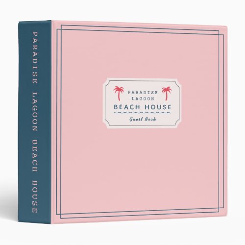 Vacation Rental Beach House Guest Information Pink 3 Ring Binder