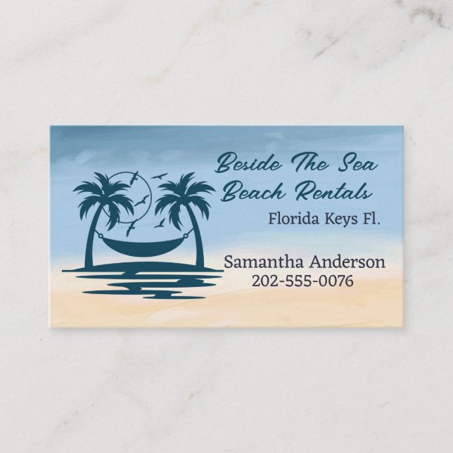 Vacation Rental Beach Palm Tree Business Card (Front)