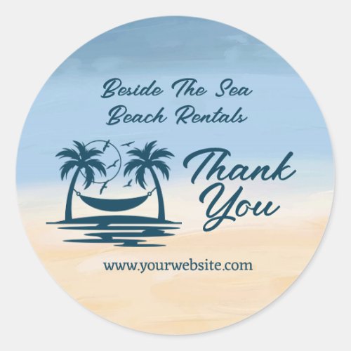 Vacation Rental Beach Palm Tree Thank You Classic Round Sticker