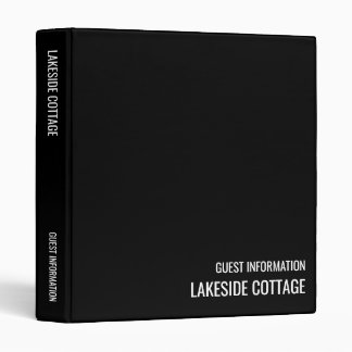 Vacation Rental Black Minimalist Modern Airbnb 3 Ring Binder