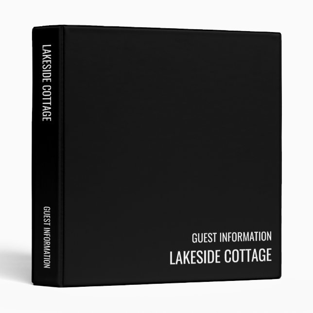 Vacation Rental Black Minimalist Modern Airbnb 3 Ring Binder (Front/Spine)