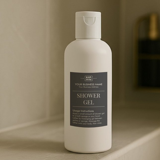 Vacation Rental Black Monogram Shower Gel Label (Creator Uploaded)