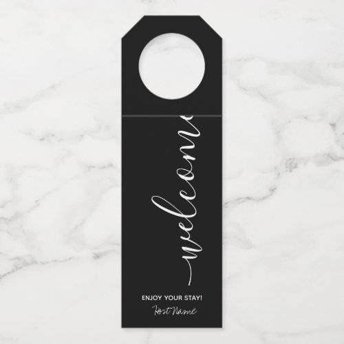 Vacation Rental Black Welcome  Bottle Hanger Tag