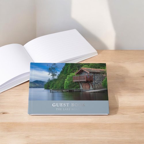 Vacation Rental Elegant Photo Blue Foil Guest Book