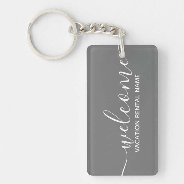Vacation Rental Gray Welcome Keychain (Front)
