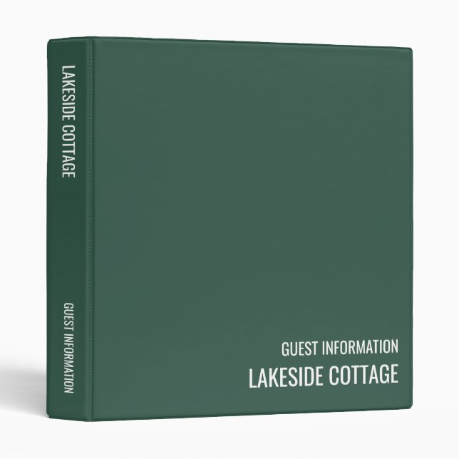 Vacation Rental Green Minimalist Modern Airbnb 3 Ring Binder (Front/Spine)