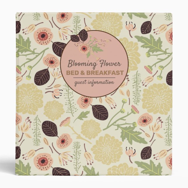Vacation Rental Guest Cream Playful Floral 3 Ring Binder (Front)