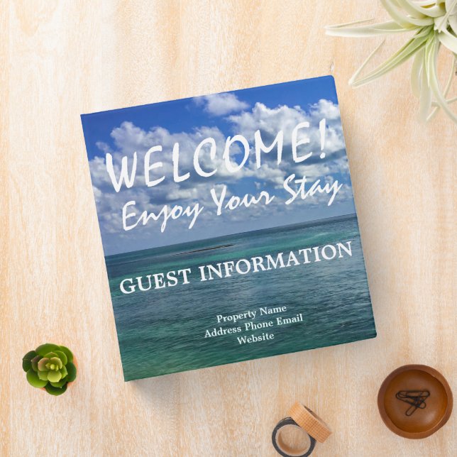 Vacation Rental Guest Info Coastal Beach Scenery 3 Ring Binder (In Situ)