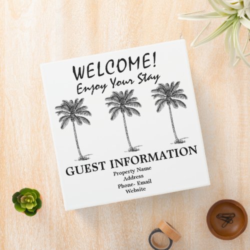 Vacation Rental Guest Info Palm Trees 3 Ring Binder