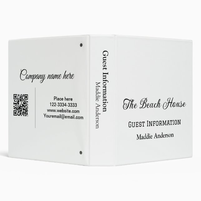 vacation rental guest information add address name 3 ring binder (Background)