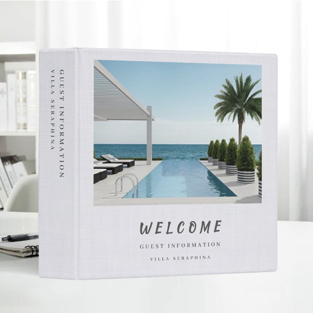 Vacation Rental Guest Information Beige Linen 3 Ring Binder (Creator Uploaded)