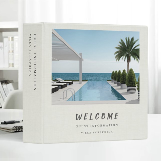 Vacation Rental Guest Information Beige Linen 3 Ring Binder (Creator Uploaded)
