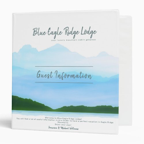 Vacation Rental Guest Information Blue Mountain 3 Ring Binder