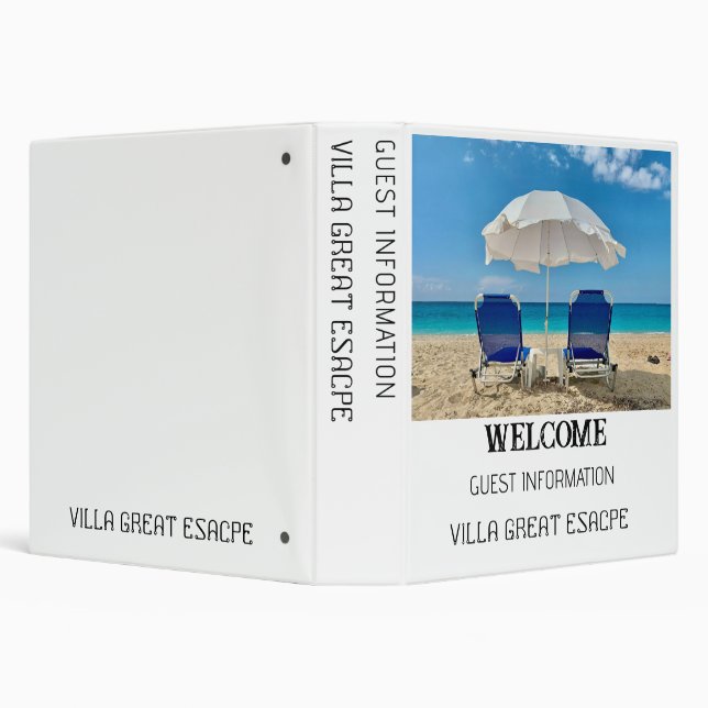 Vacation Rental Guest Information Elegant White 3 Ring Binder (Background)