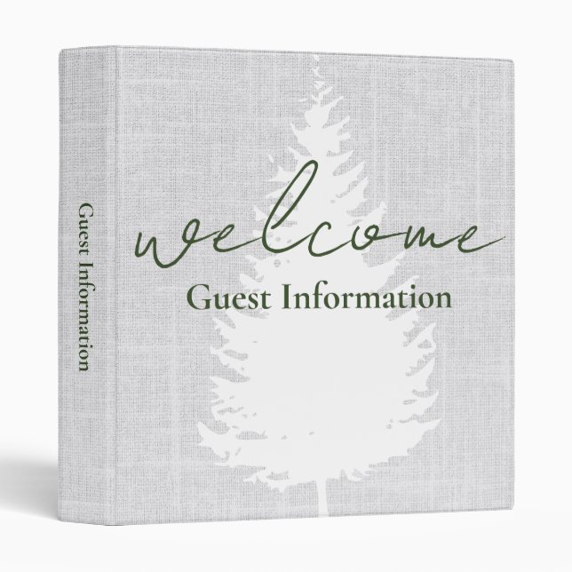 Vacation Rental Guest Information Grey Woven Tree  3 Ring Binder (Front/Spine)