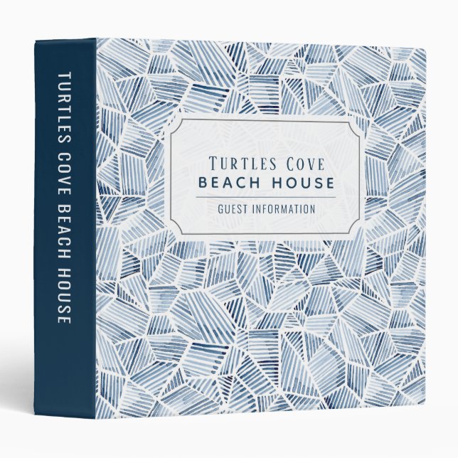 Vacation Rental Guest Information Indigo Pattern 3 Ring Binder (Front/Spine)