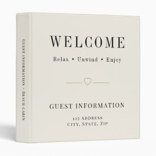 Vacation rental guest information ivory QR code 3 Ring Binder