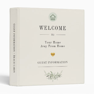 Vacation rental guest information ivory QR code 3 Ring Binder