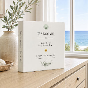 Vacation rental guest information ivory QR code 3 Ring Binder