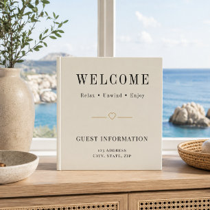 Vacation rental guest information ivory QR code 3 Ring Binder